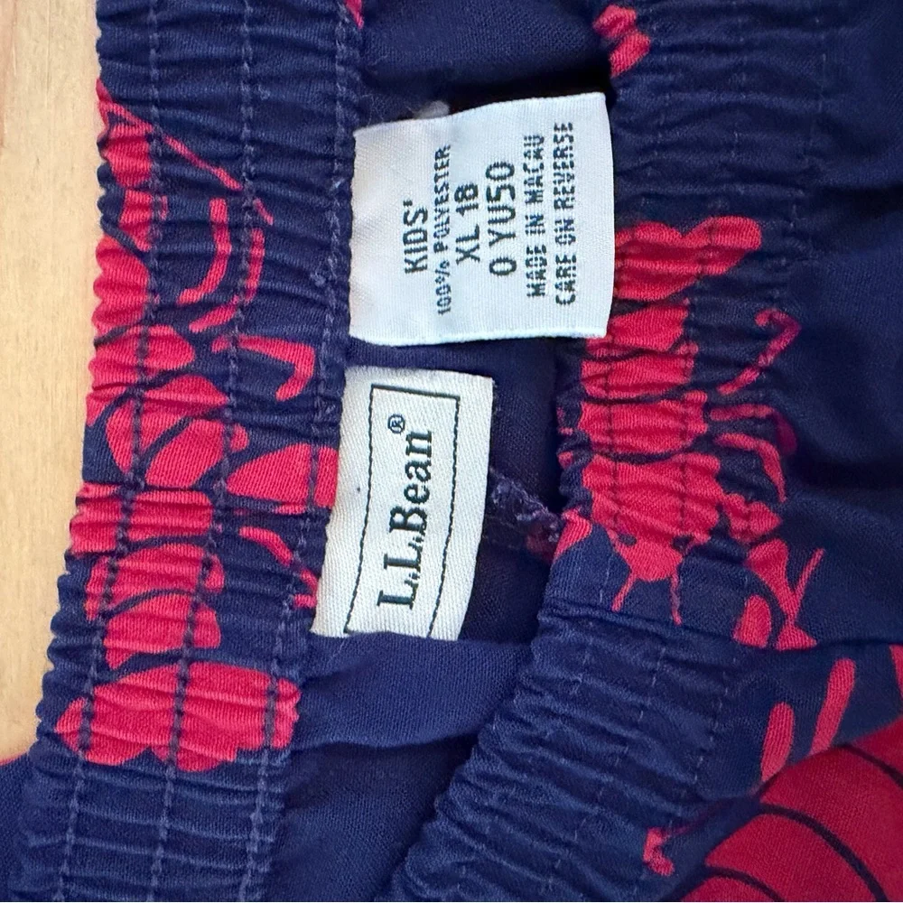 L.L. Bean Kids Navy Blue Pajama Bottoms with Red Lobster Print